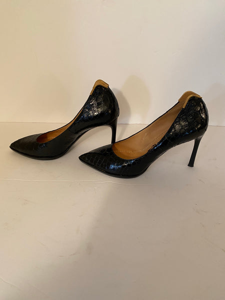 Lanvin Black Snakeskin and Brass Pointed Toe Pump