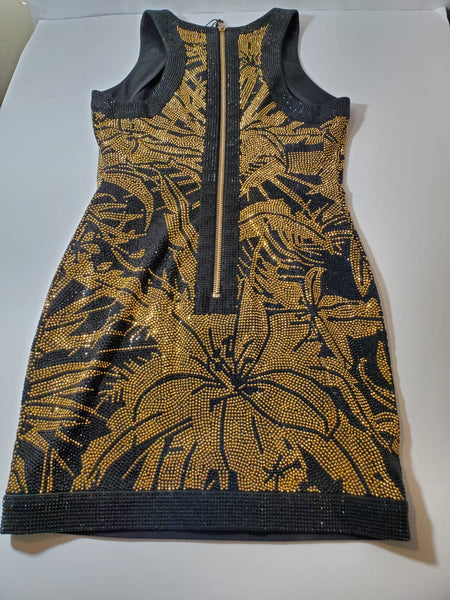 Balmain Black Gold Fitted Sleeveless Mini Dress Size: EUR 38/US 4