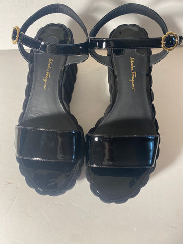 Salvatore Ferragamo Black Patent Leather Sandals Sz: 9