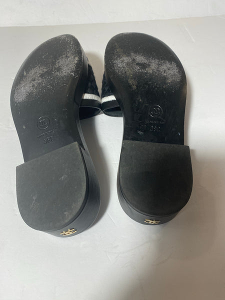 Chanel lambskinn embroidered CC mule sandals Size: 38