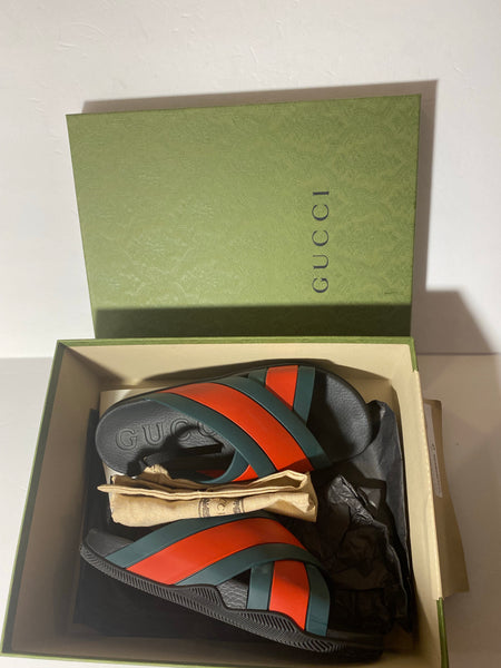 Gucci Men's rubber slide sandal with Web Size: 12