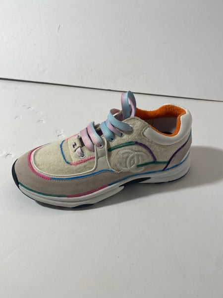 CHANEL Wool Suede Calfskin CC Sneakers Multicolor Size: 38