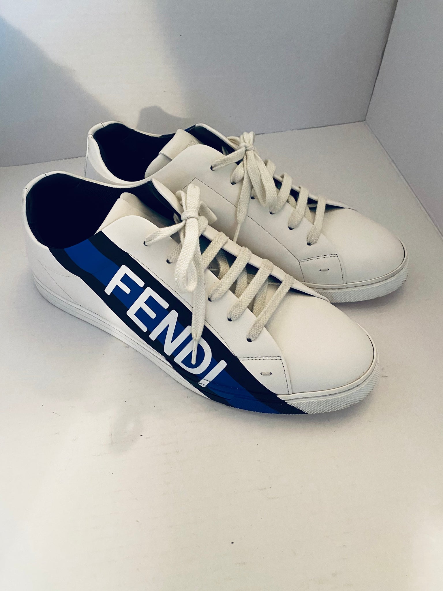 FENDI SNEAKERS MEN LEATHER WHITE BLUE